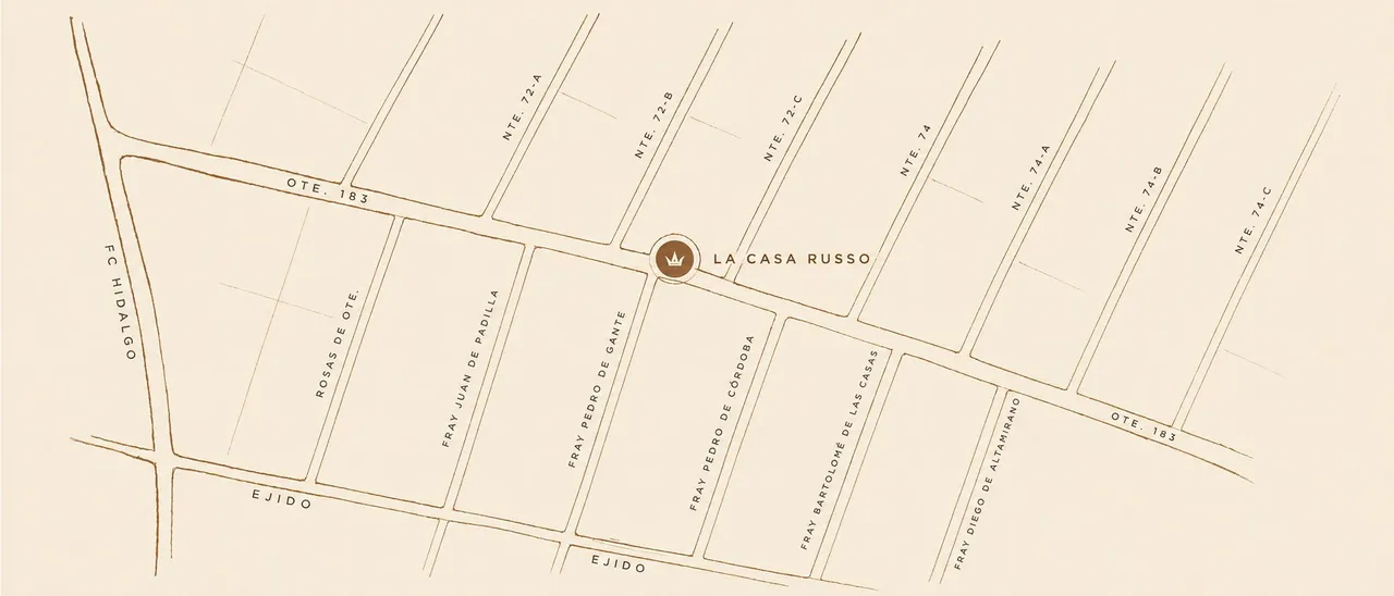 Mapa ilustrado de la ubicación de La Casa Russo en Colonia del Obrero, Ciudad de México